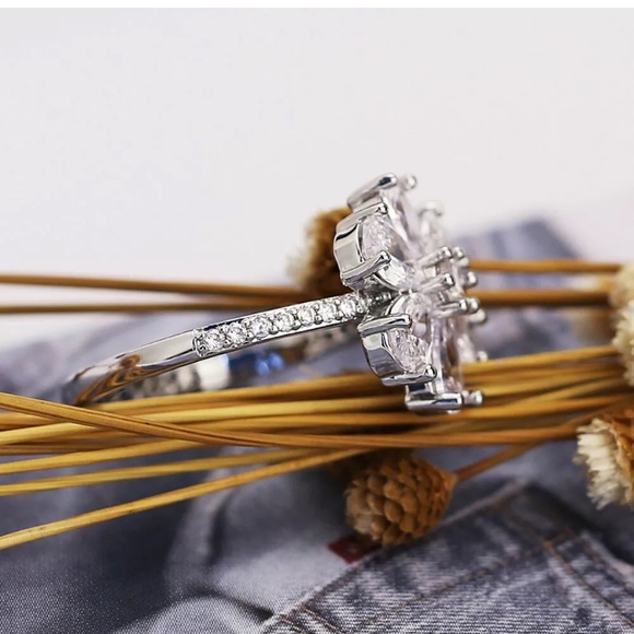 Snowflake 925 Silver Fashion Rings White Sapphire - Picture 4 of 5